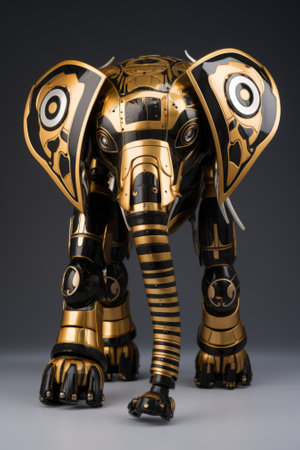 A golden elephant statue with black and gold paint, AIの素材