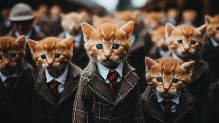 A group of cats dressed in suits and ties, AIの素材