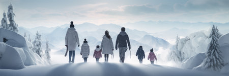 A group of people walking in the snow, AIの素材