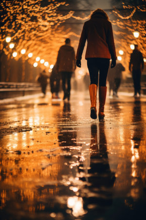 People walking in the rain at night, AIの素材
