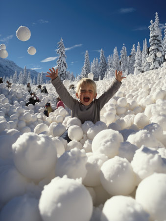 A child playing in a snow ball pit, AIの素材