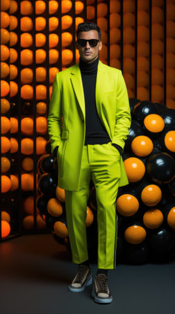 A man in a neon yellow suit and sunglasses, AIの素材