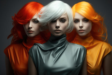 Three women with orange hair and white hair, AIの素材