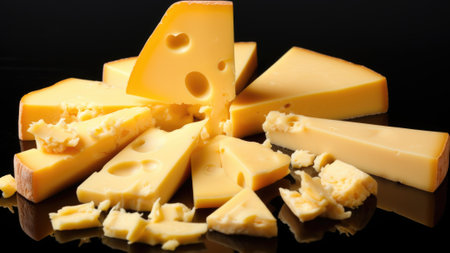Cheese slices on a black background, AIの素材