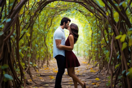 Couple kissing in a tunnel of vines, AIの素材