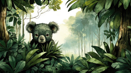 A painting of a koala in the jungle, AIの素材