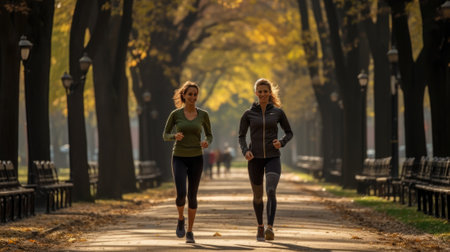 Two women jogging in the park, AIの素材