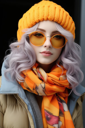 A woman with glasses and a scarf, AIの素材