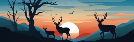 Deer in the forest at sunset, AIの素材