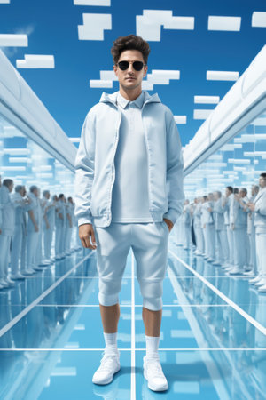 A man in white clothes standing in front of a large crowd, AIの素材