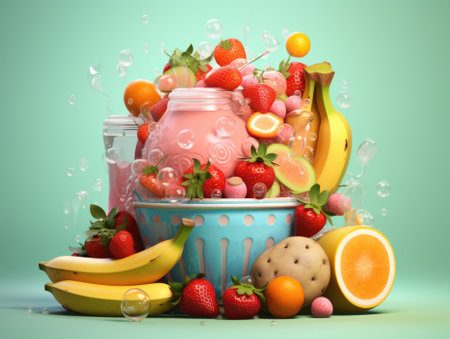 A bowl full of fruit and other items, AIの素材