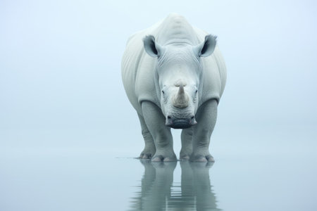 A white rhino standing on top of a body of water. Generative AI image.の素材