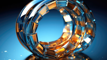 A ring made out of glass on a reflective surface. Generative AI image.の素材