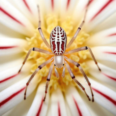 A spider sitting on top of a white flower. Generative AI image.の素材