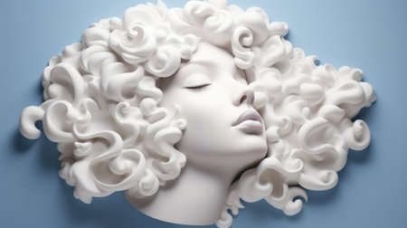 A sculpture of a woman with curly hair. Generative AI image.の素材
