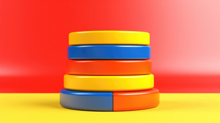 A stack of colorful wooden blocks on a red and yellow background, AIの素材