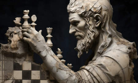 A statue of a man holding a chess board, AIの素材