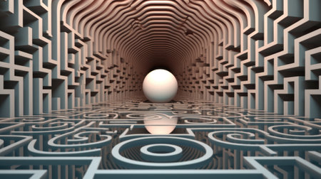 A large white ball sitting in a maze, AIの素材