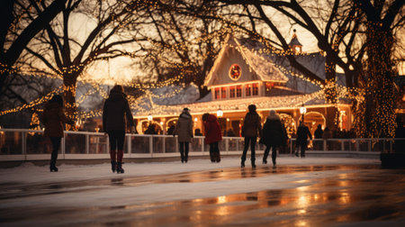 People skating on ice at a winter festival, AIの素材