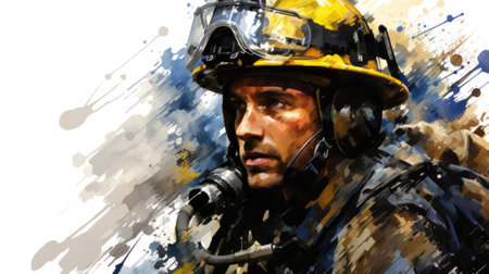 A painting of a firefighter with a helmet and goggles, AIの素材