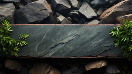 A black slate board with green plants on it, AIの素材