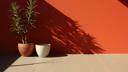 A plant and a pot on a red wall, AIの素材