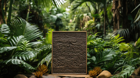 A wooden plaque in the middle of a jungle, AIの素材