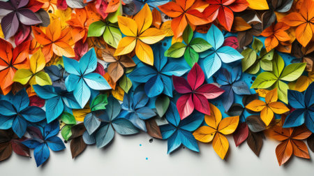 Colorful origami flowers on white background, AIの素材