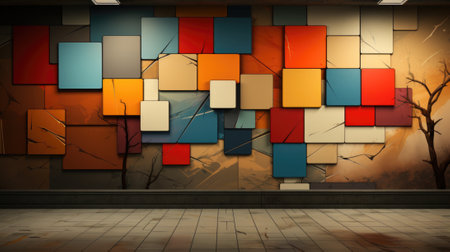 A room with a wall of colorful squares, AIの素材
