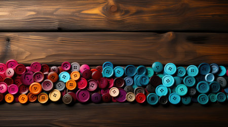 Colorful buttons on wooden background, AIの素材