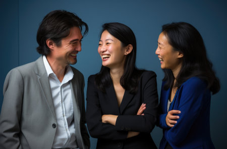 Three people laughing and smiling together. AIの素材