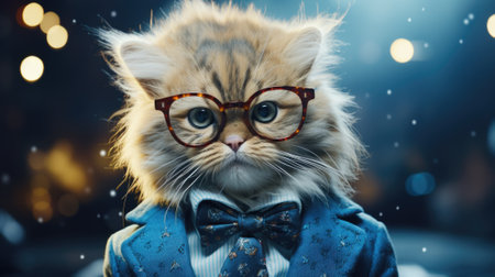 A cat wearing glasses and a suit, AIの素材