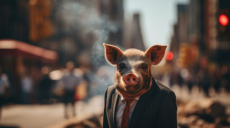 A pig in a suit and tie is wearing a pig mask, AIの素材