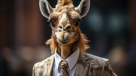 A giraffe wearing a suit and tie, AIの素材