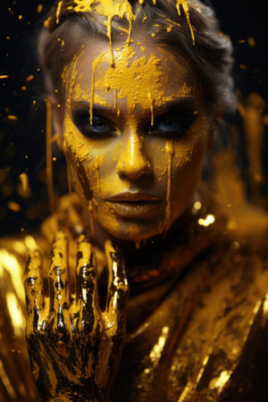 A woman covered in gold paint, AIの素材