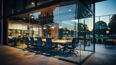 A conference room with glass walls and chairs, AIの素材