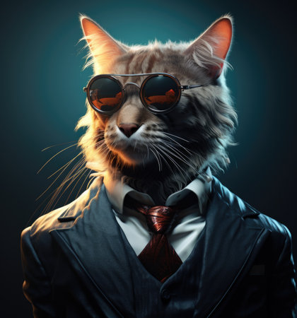 A cat in a suit and sunglasses, AIの素材