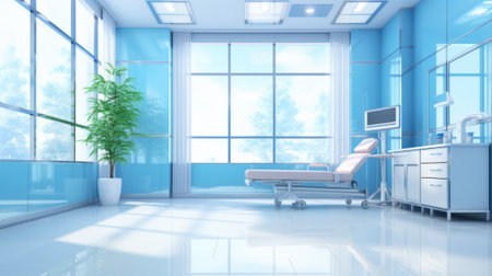A hospital room with a chair and a window, AIの素材