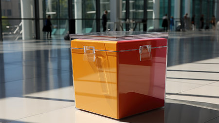 A box with a lid on it sitting on a floor, AIの素材