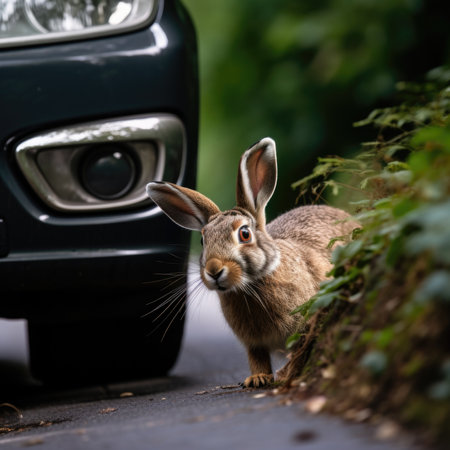 A rabbit or hare is standing next to a car, AIの素材