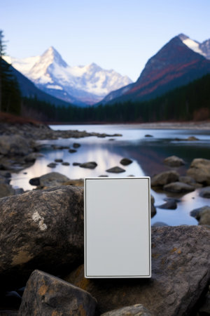 A white box sitting on top of a pile of rocks. AI.の素材