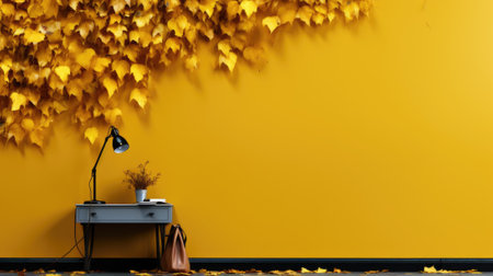 A desk with a lamp and a plant on it, AIの素材