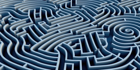 A blue maze with many different shapes, AIの素材