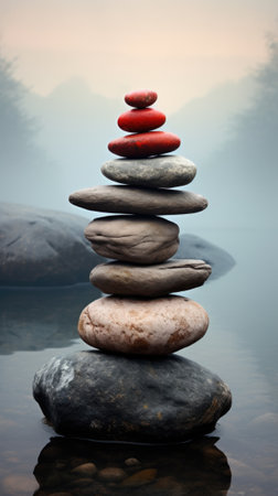 A stack of rocks sitting on top of a body of water, AIの素材