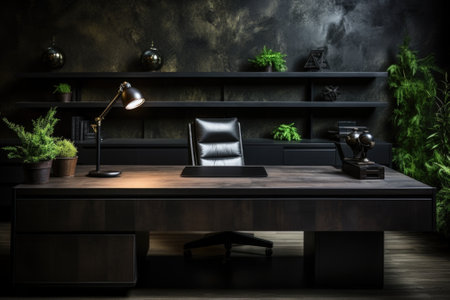 A desk with a lamp and a phone on it, AIの素材