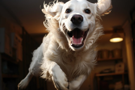 A white dog is jumping in the air, AIの素材