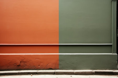 An orange and green building with a fire hydrant, AIの素材