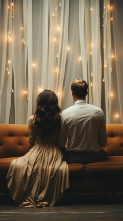 A man and a woman sitting on a couch, AIの素材