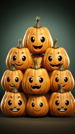 Halloween pumpkins with faces on a dark background, AIの素材