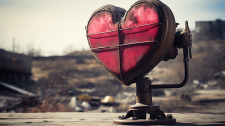 A red heart shaped light on a pole, AIの素材